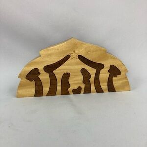 Wooden nativity puzzle decor handmade wood carving